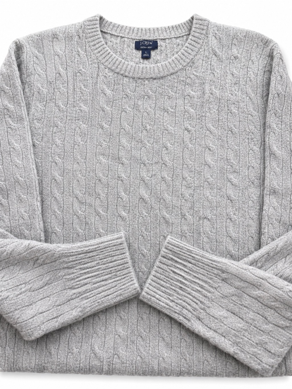 J.Crew Extra-Soft Classic Cable-knit Crewneck Sweater - Gray Men’s Large - Picture 6 of 9